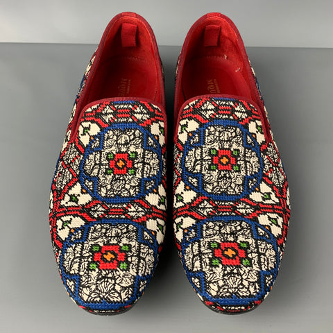 ALEXANDER MCQUEEN Fall 2013 Size 12 Red White Blue Woven Stained Glass Slip On Loafers