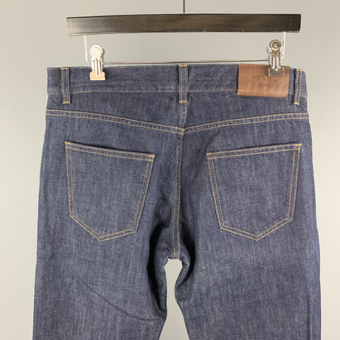 PRADA Size 33 Indigo Contrast Stitch Denim Button Fly Jeans