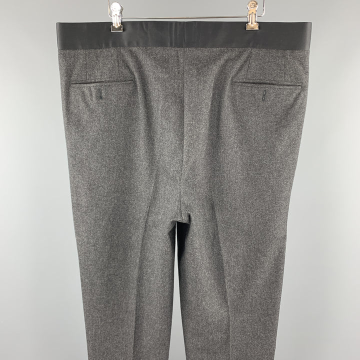 BRIONI Talla 39 Pantalón de vestir de esmoquin de lana gris oscuro jaspeado