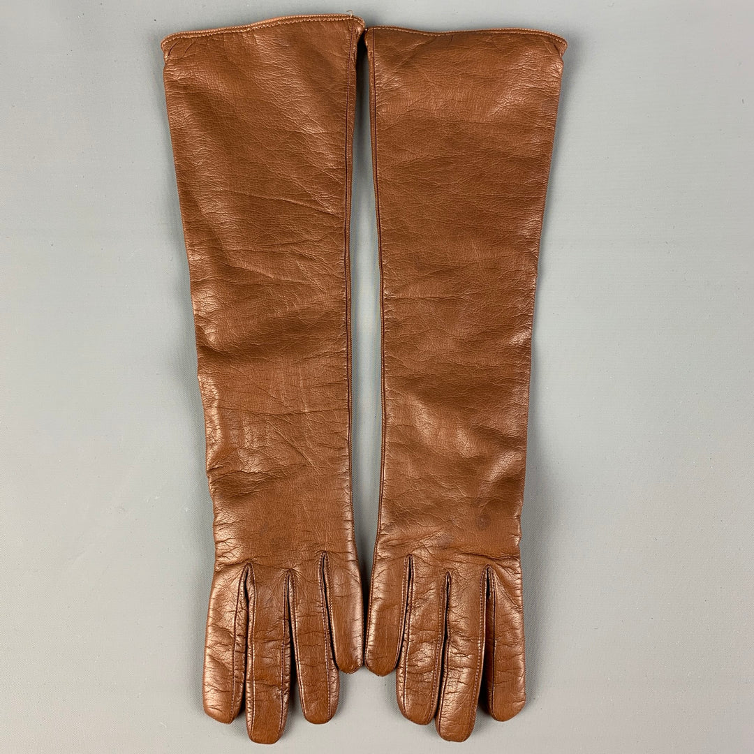 MADOVA Size 6.5 Light Brown Leather Cashmere Gloves