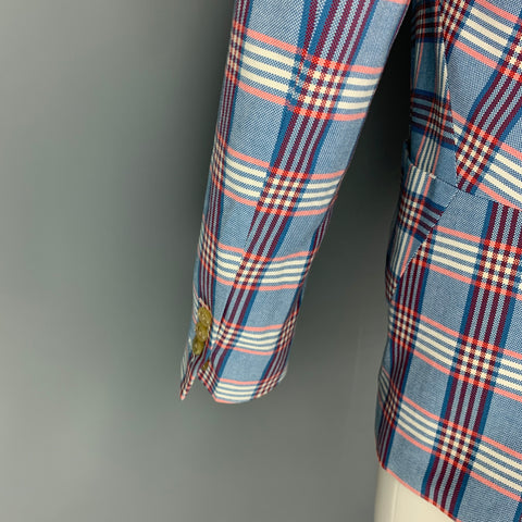 WALTER VAN BEIRENDONCK Spring 2017 Size 38 Blue White & Red Plaid Cotton Sport Coat