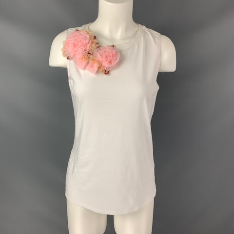 BADGLEY MISCHKA Size XS White Pink Flower Pins Cotton Tank Blouse