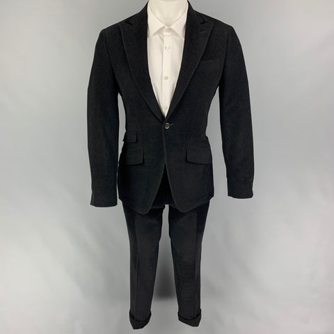 PHINEAS COLE Size 36 Black Corduroy Wool Peak Lapel Suit
