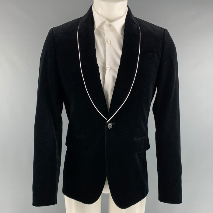 GIVENCHY  Size 38 Black White Solid Cotton Velvet Shawl Collar Sport Coat