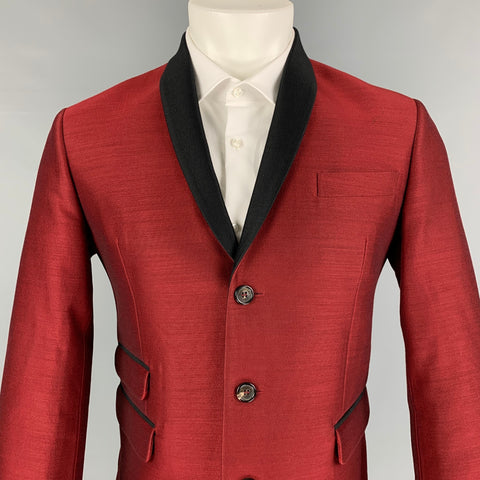 DSQUARED2 Size 40 Burgundy Black Two Toned Wool Silk Sport Coat