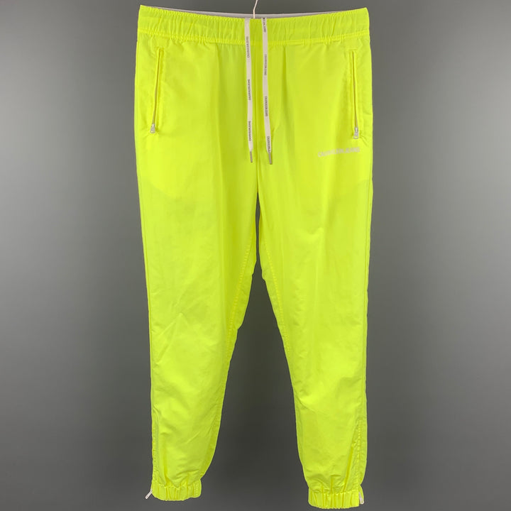 CALVIN KLEIN Taille L Pantalon de survêtement à cordon en polyamide jaune fluo