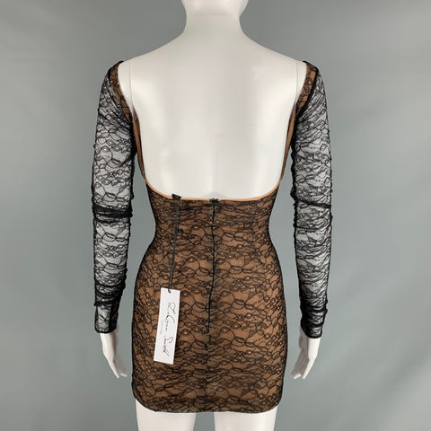 LA QUAN SMITH Size XS Black Nude Long Sleeve Mini Cocktail Dress