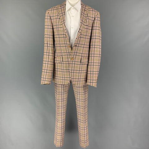 ETRO Size 36 White Brown Pink Plaid Silk Blend Notch Lapel Suit