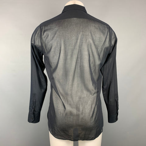 SAINT LAURENT Size S Black See-Through Cotton Button Up Long Sleeve Shirt