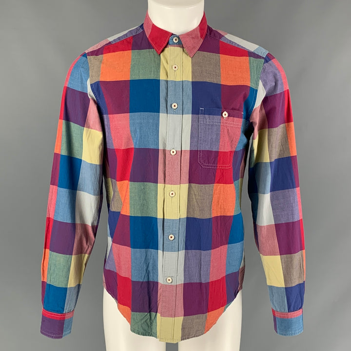 BEN SHERMAN Size M Multi-Color Checkered Cotton One pocket Long Sleeve Shirt