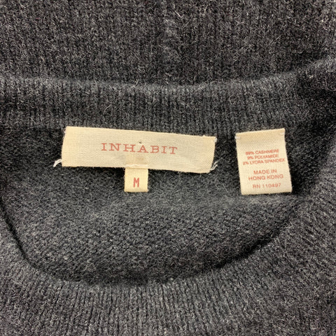 INHABIT Size M Charcoal Knitted Cashmere Blend Crew-Neck Sweater
