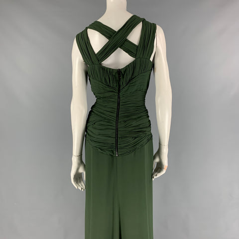 BURBERRY PRORSUM Pre-Fall 2012 Size 8 Green Silk Ruched Evening Gown Dress