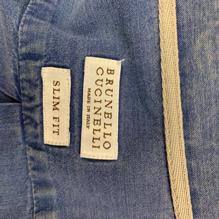 BRUNELLO CUCINELLI Taille M Chemise à manches longues boutonnée en coton bleu
