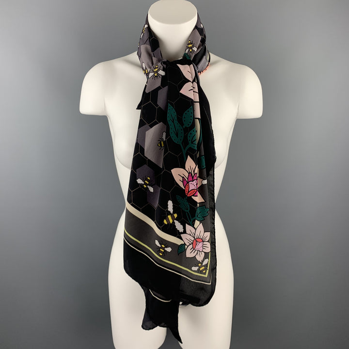 TRANSISTOR Black Floral Silk Oversized Scarf