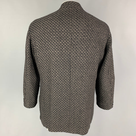 ISSEY MIYAKE Size XL Grey Black Knitted Wool Blend Collarless Coat