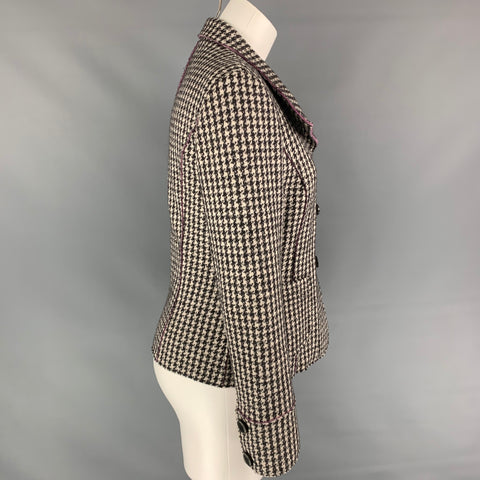 WEEKEND by MAX MARA Size 8 Black & White Wool / Nylon Houndstooth Jacket Blazer