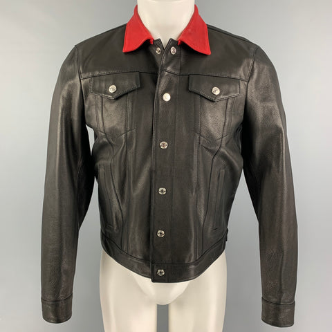 DSQUARED2 Size 36 Black Red Leather Snaps Jacket