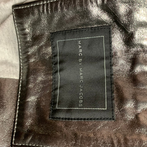 MARC by MARC JACOBS Talla 40 Chaqueta motera de cuero metalizado plateado