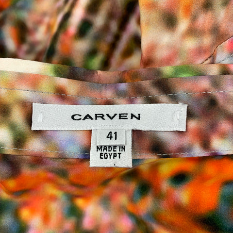 CARVEN Taille L Chemise à manches longues boutonnée en coton imprimé multicolore