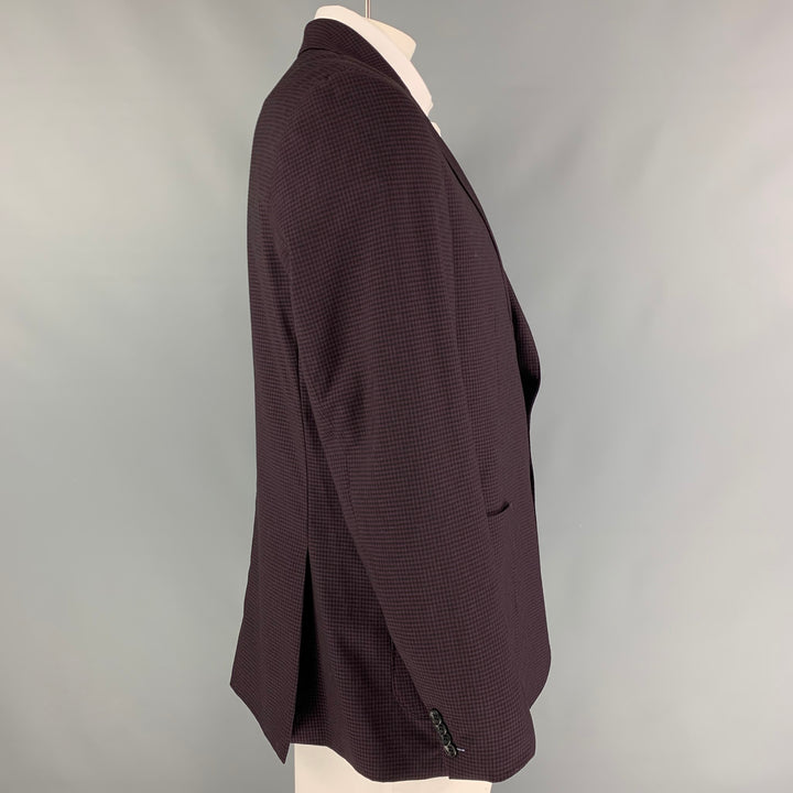 TAYLORBYRD Size 44 Purple Black Checkered Polyester Blend Notch Lapel Coat
