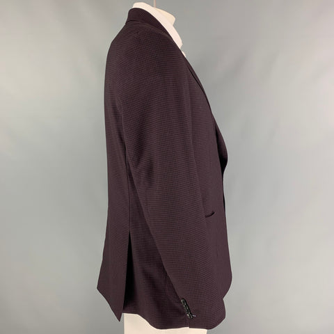 TAYLORBYRD Size 44 Purple Black Checkered Polyester Blend Notch Lapel Coat