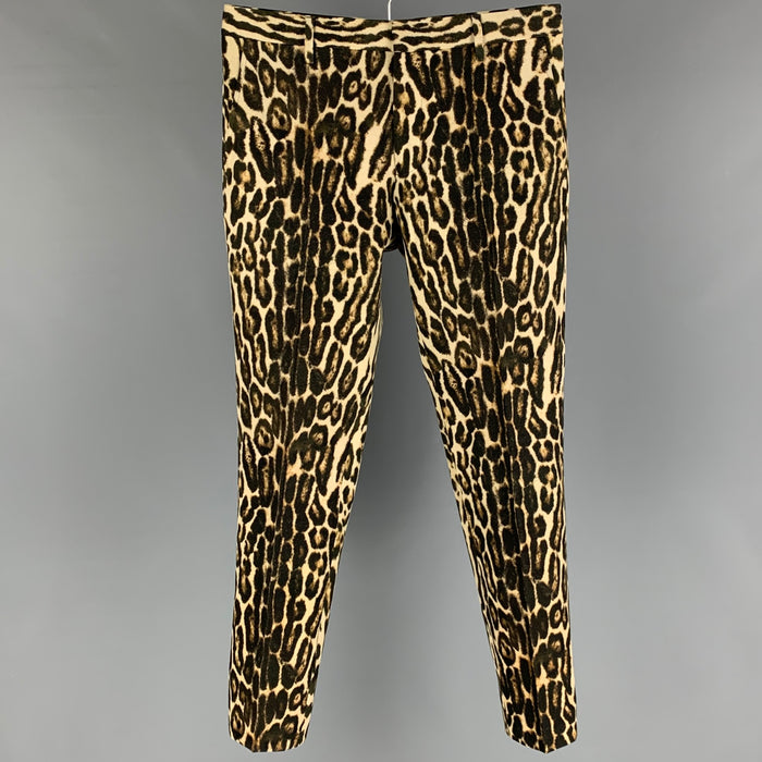 DRIES VAN NOTEN SS 20 Size 30 Black Tan Animal Print Wool Zip Fly Dress Pants