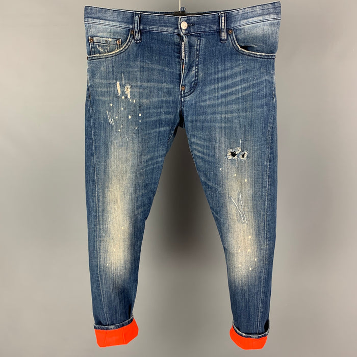 DSQUARED2 Size 34 Blue Washed Cotton Skinny Jeans