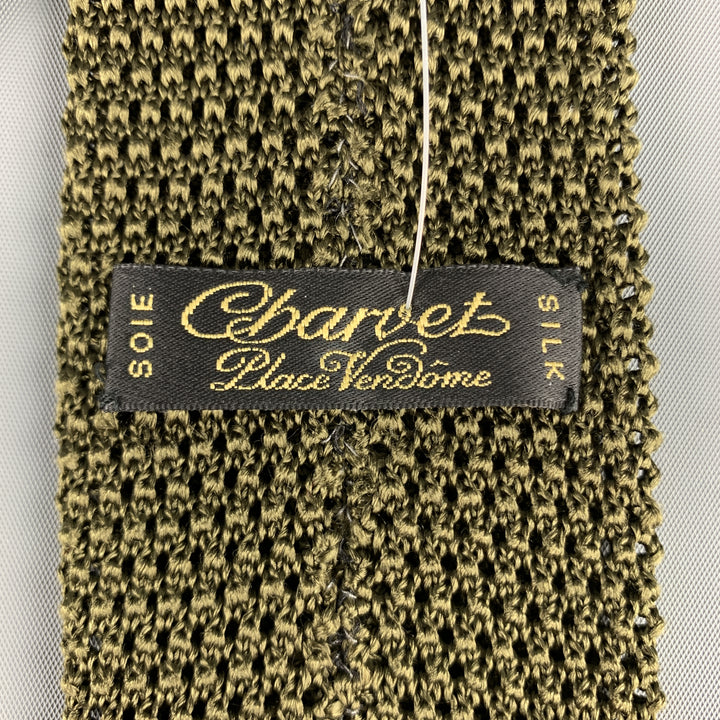 CHARVET Knitted Textured Olive Silk Tie