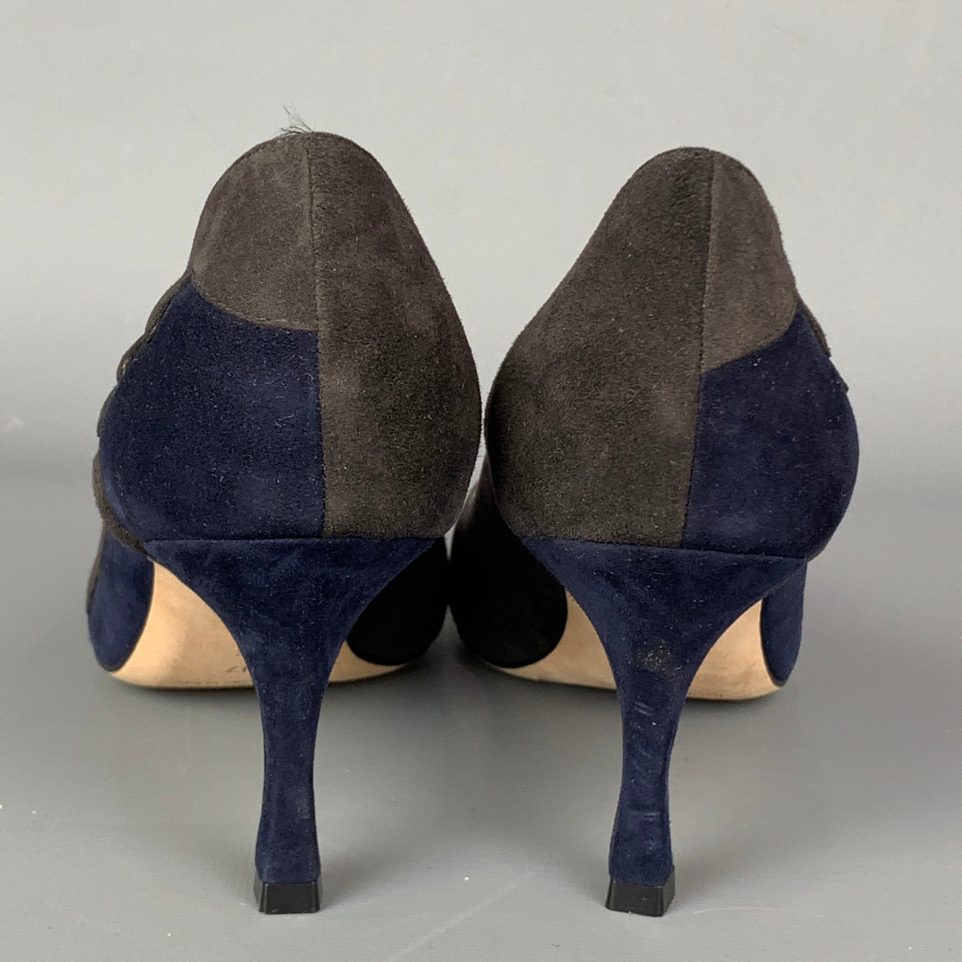 MANOLO BLAHNIK Talla 7 Zapatos de tacón con corte de ante gris y azul marino