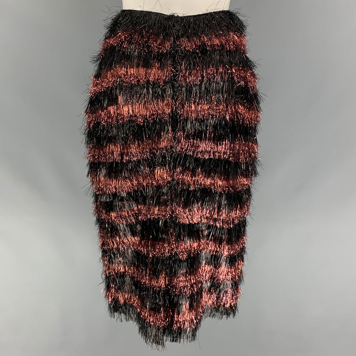 BURBERRY PRORSUM Fall 2012 Size 6 Cherry & Black Polyamide / Silk Stripe Skirt