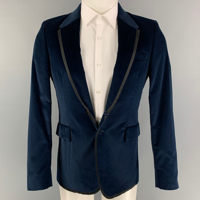 PS by PAUL SMITH Talla 38 Abrigo deportivo con solapa de muesca de algodón de terciopelo negro azul marino