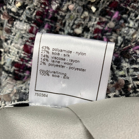 CHANEL M4137 05A Size 4 Purple Grey Boucle Metallic Skirt Jacket Set