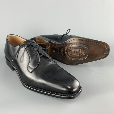 CALZOLERIA HARRIS Size 10 Black Leather Square Toe Dress Shoe