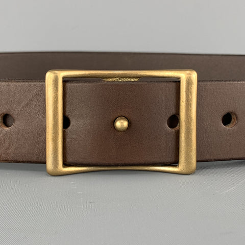 KIKA NY 38 Brown Leather Brass Button Stud Buckle CONWAY Belt