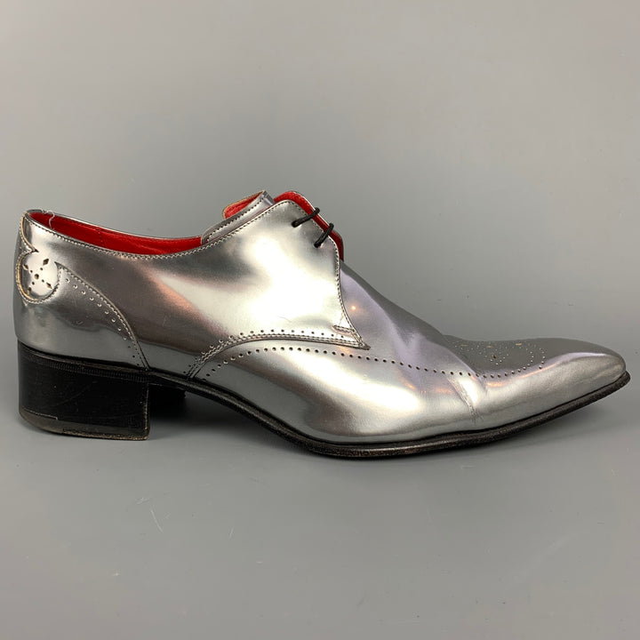 JEFFERY WEST Size 10 Silver Metallic Leather Pointed Toe Lace Up Shoes