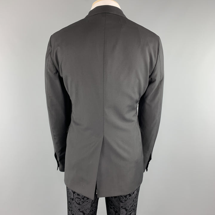 ETRO Size 42 Black Paisley Wool Peak Lapel 35 x 35 Tuxedo