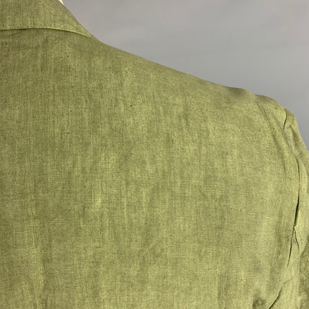 120% LINO Size 46 Green Solid Linen Notch Lapel Sport Coat