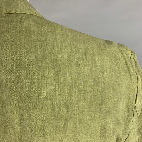 120% LINO Size 46 Green Solid Linen Notch Lapel Sport Coat