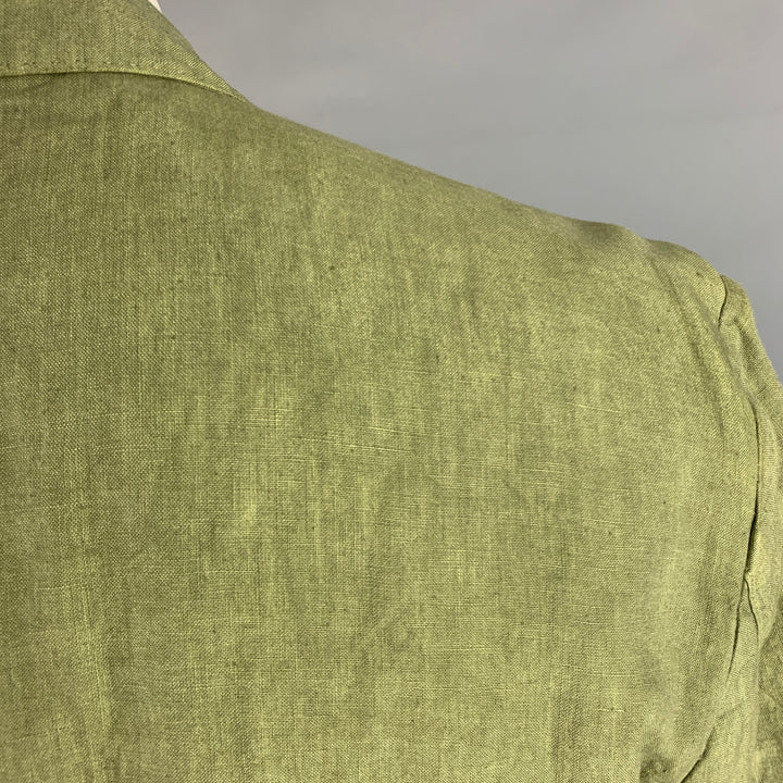 120% LINO Size 46 Green Solid Linen Notch Lapel Sport Coat