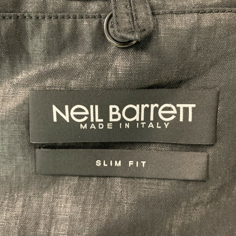 NEIL BARRETT Chest Size 42 Black Wrinkled Linen Notch Lapel Sport Coat