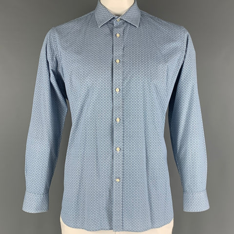 TED BAKER Size L Blue White Dots Cotton Long Sleeve Shirt