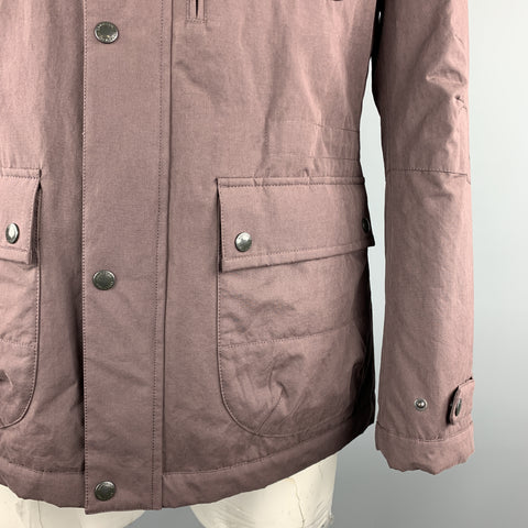 BRUNELLO CUCINELLI Size L Plum Cotton Blend Hooded Patch Pockets Zip & Snaps Jacket