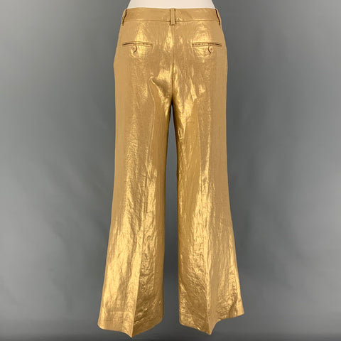 RALPH LAUREN Size 2 Gold Linen Metallic Notch Lapel Pants Suit