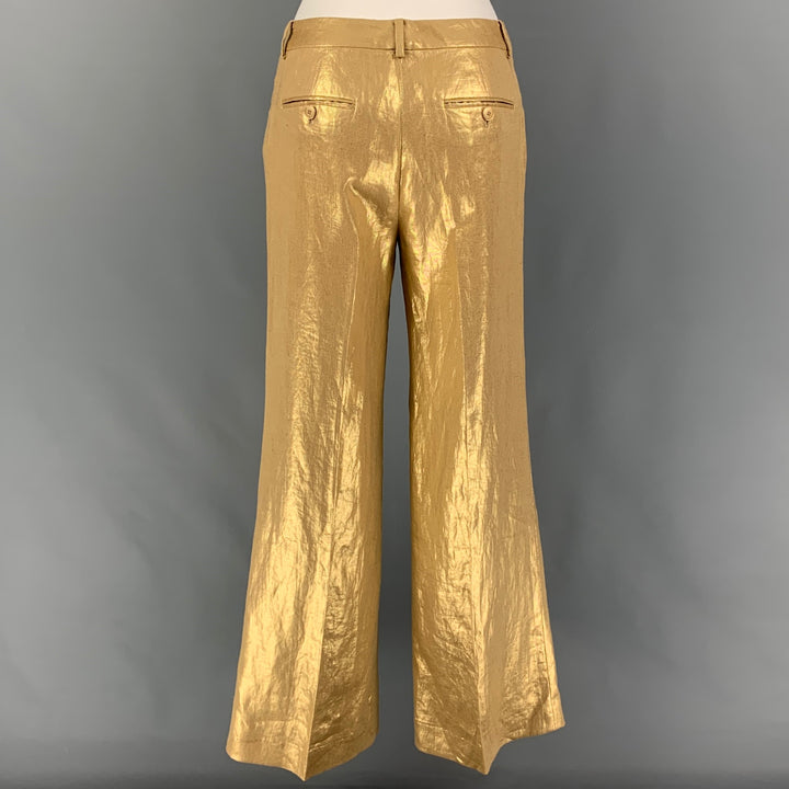 RALPH LAUREN Size 2 Gold Linen Metallic Notch Lapel Pants Suit