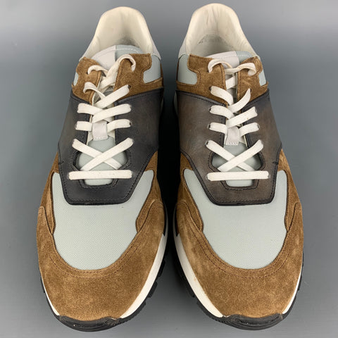 BERLUTI Size 11.5 Light Gray & Brown Color Block Nylon Sneakers
