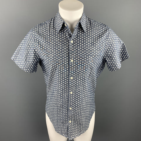 J CREW Size S Indigo Print Cotton Button Up Short Sleeve Shirt