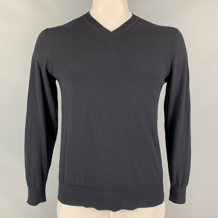 THEORY Size L Black Wool V-Neck Classic Pullover