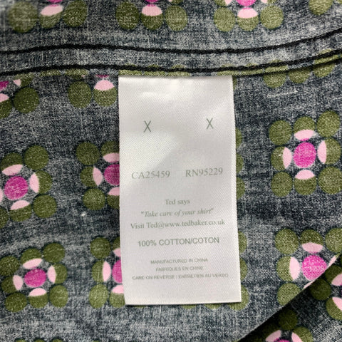 TED BAKER Size L Black & Pink Dot Print Cotton Button Up Long Sleeve Shirt
