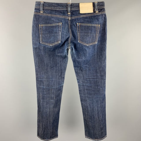 SOMET Size 29 Indigo Contrast Stitch Denim Button Fly Jeans