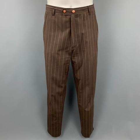 Vintage JEAN PAUL GAULTIER Size M Brown Stripe Cotton Double Breasted Suit